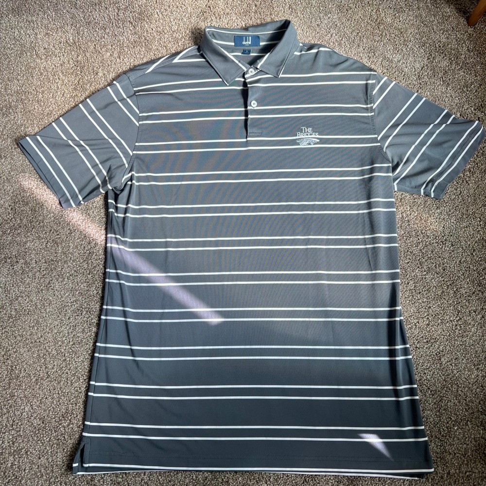 Dunhill Gray Striped Golf Polo‎ Shirt The Bridges Rancho Sante Fe Large 0575